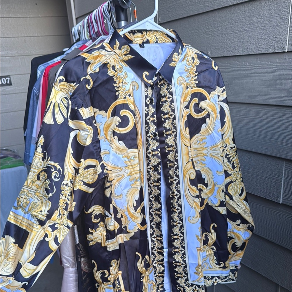 Men's Elegant Black and Gold Dress Shirt